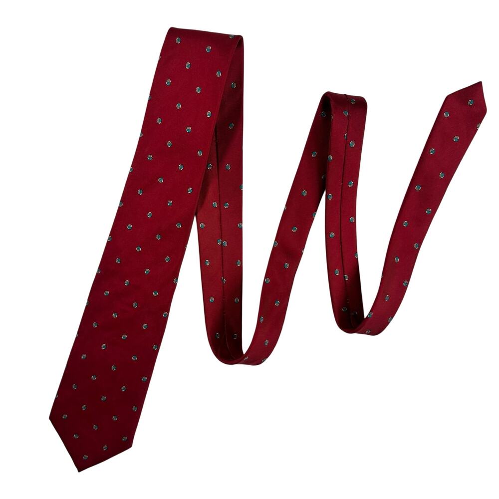 Christian Dior Men’s Silk Necktie Red Geometric Pattern USA Made Italy Woven EUC